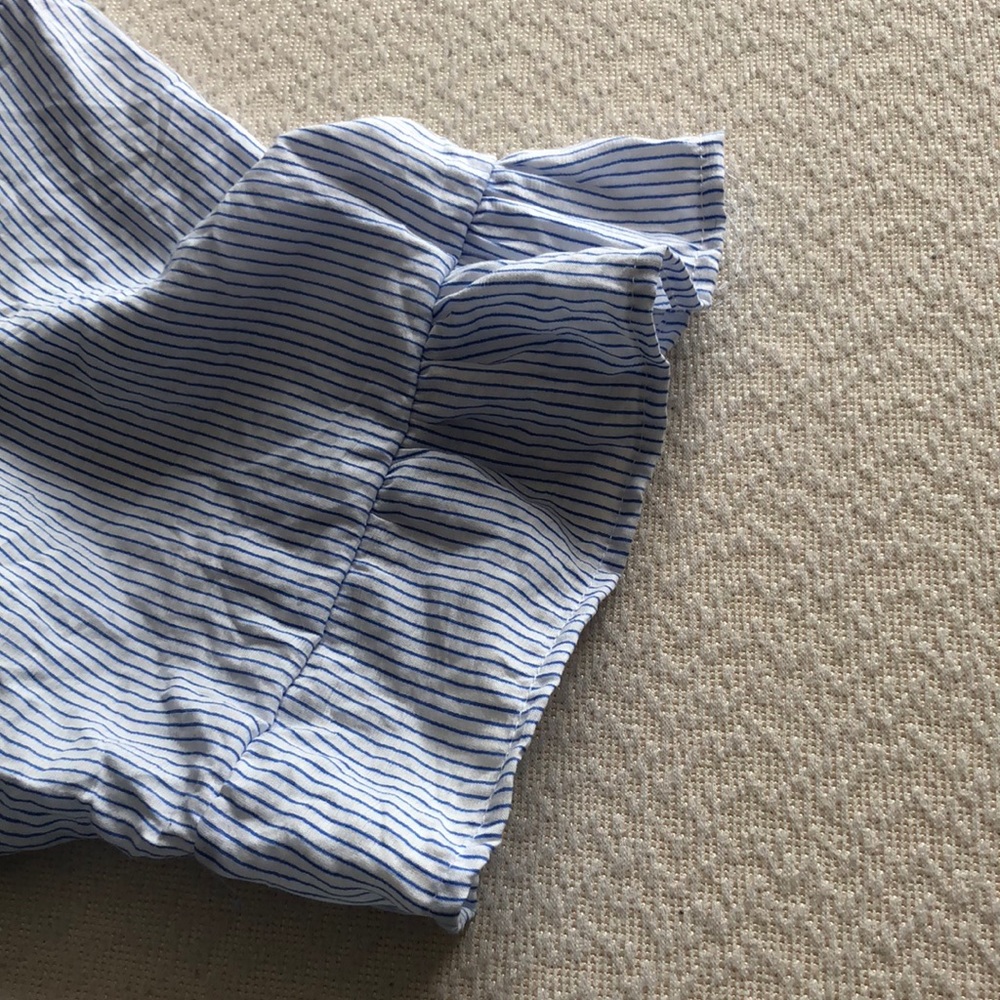 Blue & White Stripe Linen Blouse - Picture 2 of 4